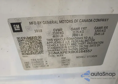 2019 Chevrolet Equinox Premier from USA, damaged, VIN 2GNAXPEX0K6164557